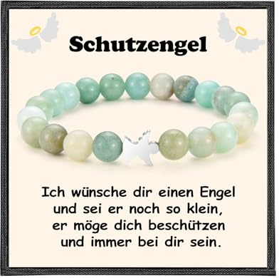 USEEDOVIA Armband Schutzengel mit Engel Charms Amazonite Stein Grün Beads Gesundheit Geschenke Einschulung Taufegeschenke Glücksbringer Mädchen Tochter Kinder