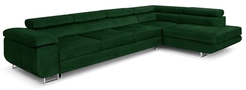 COMFORTINO FURNITURE Ecksofa mit Schlaffunktion PASTI XL L-Form, Sofa Couch mit Bettkasten, Couch Eckcouch, Schlafsofa für Wohnzimmer Couch mit Schlaffunktion (Grün, Ottomane Rechts)