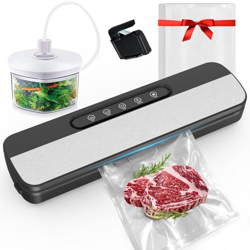 Envasadora al Vacío, 7 en 1 Envasadora al Vacio Domestica, Para Seco/Húmedo/Conservas, con 10 Bolsas de Vacío, Cortador y Manguera de Extracción