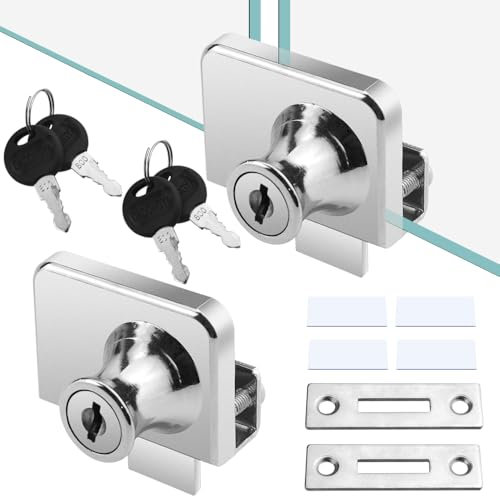 TOVOT 2PCS Glass Cabinets Locks with Same Keys Double Opening Glass-Door Locks for Display Cabinet Showcase (Silver)