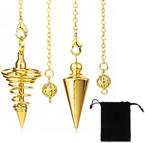 Pendule radiosensible NJCXOLA, 2 pièces, pendule égyptien doré, pendule divinatoire, pendule conique en métal pour la divination, pendule ésotérique radiosensible, pendule égyptien