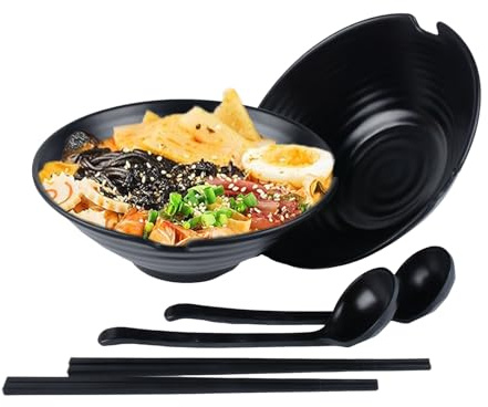 2 Ramen Schüssel Set,1200ml Japanisches Geschirr Ramen Set mit Stäbchen und Löffel Für Suppe,Pasta, Pho und Sushi Bowl