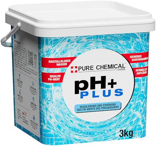 CHOSA pH Plus Pool Granulat Feinkörnig Schnelllöslich 3 kg | pH Heber, 10 g/m³ = +0,1 pH Wert, Klumpenfrei, Pools, Whirlpools, Spas, Plombierter Eimer, Natriumcarbonat