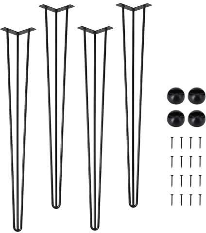 Hapihom 4 Stück Möbelfüße, 3 Stange Haarnadel Füße, Hairpin Tischbeine mit 4 Gummibodenfüße, Metall Möbelfüße, Haarnadel Möbelfüße für Schreibtisch Esstischbeine Couchtisch - H51cm