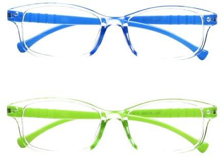 Godneei 2 Paires Lunettes Anti Lumiere Bleue,Transparentes Lunette, Fausses Lunettes de Vue pour Garçons et Filles(Bleu & Vert)
