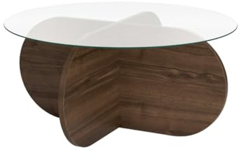 Calicosy - Mesa de centro redonda Aeris D75 Cm con tapa de cristal templado y patas cruzadas de madera, diseño elegante y moderno, estructura certificada PEFC