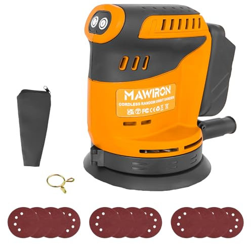 Random Orbit Sander for Dewalt 18V 20V Battery, Cordless Orbital Hand Sander with Dust Collector, 125mm Rotary Sanders with 12 Sandppaers for Sanding and Polishing (No Battery)