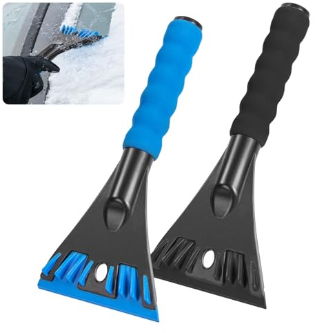 Ninonly 2Pièces Grattoir Pare Brise Voiture 2 en 1 Raclette Voiture Givre avec Poignée Antidérapante Grattoir Voiture Givre Outil de Dégel et de Déneigement pour Pare-Brise et Fenêtre Noir+Bleu