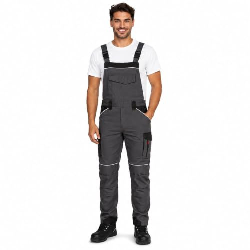 BWOLF Daytona Latzhose Herren Arbeitsoverall Stretch – 97% Baumwolle 3% Elasthan, mit Oxford 600D Verstärkung, Re-Flect Reflektoren, Multifunktionstaschen
