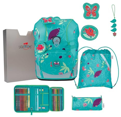 DerDieDas Schulranzen ErgoFlex Tiny Set 6-teilig Butterfly Garden türkis