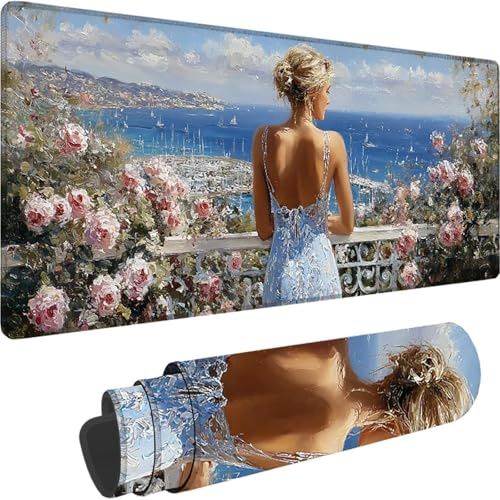 Alfombrilla Ratón XXL 900 x 400 x 4 mm, Rosa Mouse Pad Mujer Alfombrilla Escritorio con Bordes Cosidos Diseño, Impermeable y Antideslizante Mousepad para Ratón y Teclado, Oficina y para Gaming w-1606