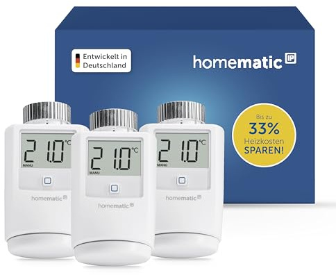 Homematic IP Heizkörperthermostat, Packung mit 3, Smart Home, digitaler Thermostat Heizung, Heizungsthermostat, Steuerung per App, Alexa & Google Home, einfache Installation, Energie sparen, 140280A0
