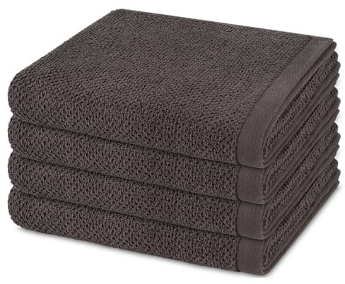 Möve Bliss 4er Set Handtücher 50x100 cm – Extra weiche Baumwolle mit Perlstruktur und Massageeffekt – Breiter Saum & Kordelaufhänger – Hautfreundlich, Strapazierfähig & Pflegeleicht (Graphite)