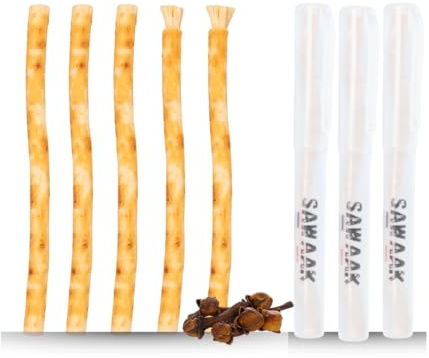 Siwak au Clou de Girofle Lot de 5 + 3 Étuis – Miswak Naturel pour Blanchiment des Dents Haleine Purifiée & Soin Buccal Écologique – Alternative Saine au Dentifrice