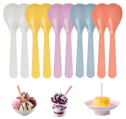 10 Pack Plastic Spoons Reusable BPA Free Hard Short Handled for Desserts | Small Plastic Spoons Multicoloured 14cm Plastic Teaspoons Lightweight Sturdy and Stackable for Coffee Ice Cream and Yogurt