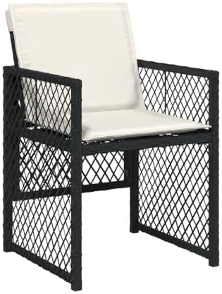 LKJephalotrop 4er Set Schwarz Poly-Rattan Klappstühle 50,5×54×79 cm mit cremeweißen Auflagen UV-beständig Balkon Terrasse Camping