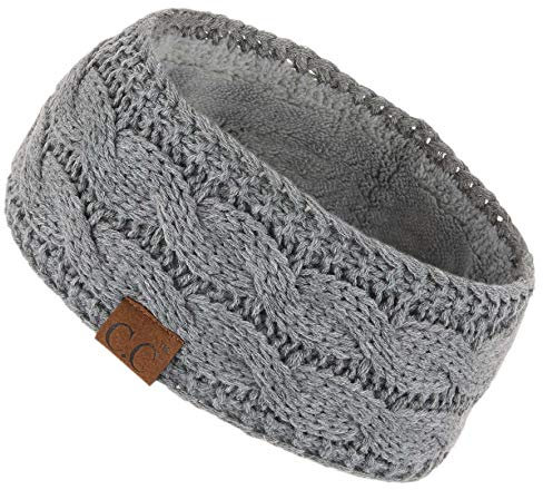 C.C Hatsandscarf Winter Fuzzy Fleece Lined Thick Knitted Headband Headwrap Earwarmer (Lt. Mel Grey)