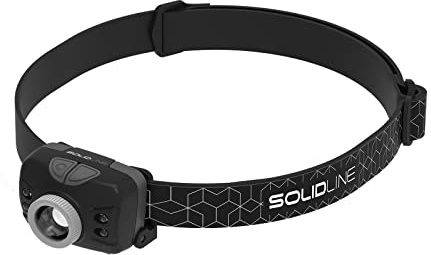 Solidline SH5, super helle LED Stirnlampe, robuste Sport- und Laufleuchte für den Kopf, 500 Lumen, 220 Meter Leuchtweite, wiederaufladbar mit Dual Power Source, Gestensteuerung, 1 Stk.