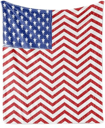 ABAKUHAUS USA Weiche Kuscheldecke Sofadecke, Landesflagge mit Zick-Zack-Linien, Gemütlicher Plüsch für den Innen- und Außenbereich, 175 x 230 cm, Kobalt-Blau-Weiß