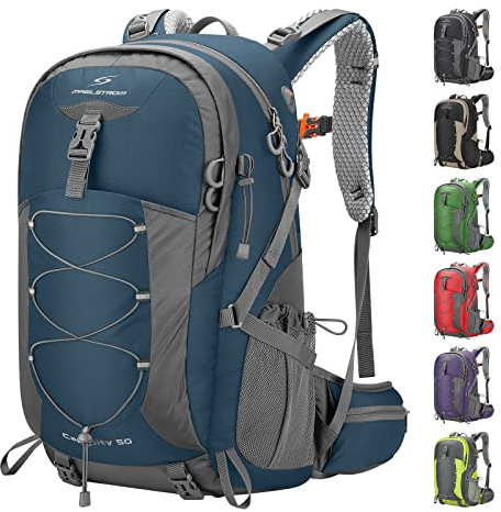 Maelstrom Wanderrucksack 50L, leichter Trekkingrucksack mit Regenhülle | Wasserabweisendes Ripstop-Nylon, Nass-/Trockentrennung, mehrere Taschen, Signalpfeife, für Damen Herren, Trekking & Reisen