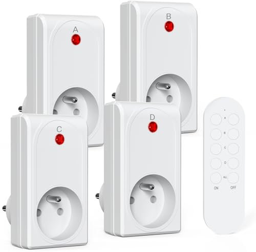 Prise Telecommande sans Fil, SURNICE Prises Télécommandée Programmable, Portée 80M, 1000W, Puissance dissipée faible, All On/Off, Piles Fournies, Blanc