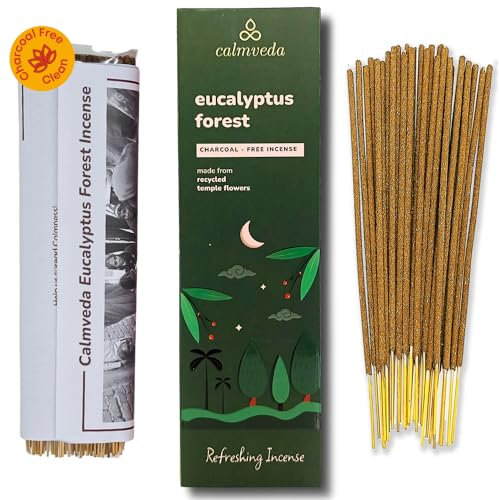 Eucalyptus weihrauch Räucherstäbchen Bio qualität – 80 weihrauch, hergestellt aus Upcycled-Blumen | Der knackige, erfrischende Duft von Regenwald-Weihrauch entführt Sie in den Eukalyptuswald