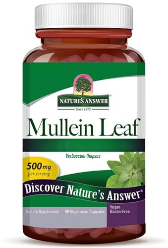 Nature's Answer, Mullein Leaf (Feuille de Molène), 500mg, 90 Capsules végétaliennes, Sans Gluten, Sans Soja, Végétarien, Sans OGM