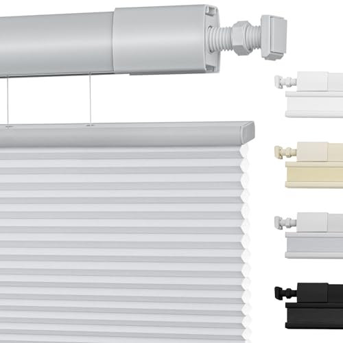Moonice No Drill Top Down Bottom Up Cellular Pleated Shades Cordless Shades for Windows Light Filtering Honeycomb Blinds for Home Bedroom Office (Light Filtering - Gray, Custom Size)