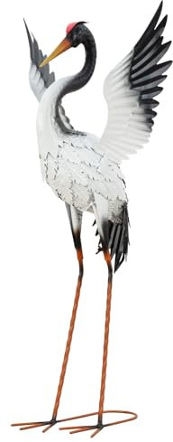 Lifestyle & More Moderna statuetta da giardino da cicogna in metallo nero/bianco, altezza 82 cm, larghezza 42 cm