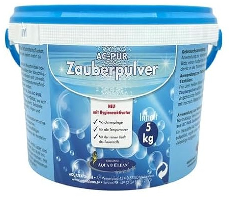 AQUA CLEAN PUR Zauberpulver mit Hygieneaktivator 5kg Waschkraftverstärker - Stark gegen Flecken und Schmutz - Entfernt Gerüche - Auch als Allzweckreiniger verwendbar