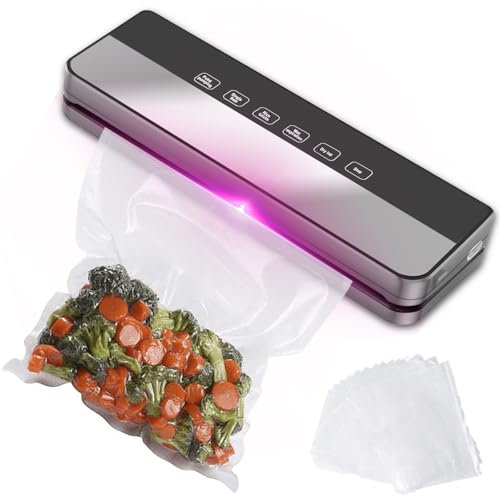 Envasadora al vacío profesional 5 en 1, máquina de envasado al vacío completamente automático con 50 bolsas de vacío y cúter, dispositivo compacto para alimentos secos/húmedos/frescos, ideal para