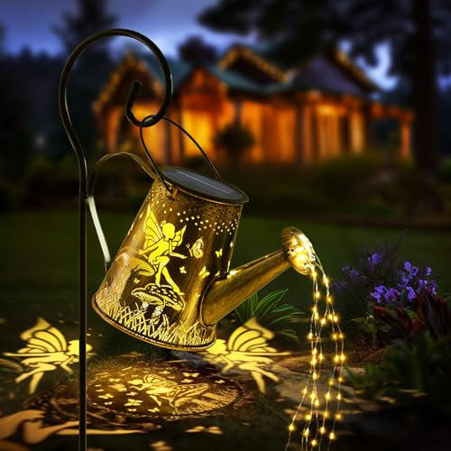Lampes Solaires Extérieur Arrosoir Avec Guirlandes Lumineuses Décoration de Jardin Lanterne Solaire Décorative Métal pour L'extérieur pour Jardin Patio Passerelle (Fées)