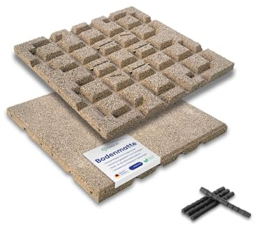 bepco Fallschutzmatte 4er Set - Gummimatte, Bodenmatte, stoßdämpfend & rutschfest, mit 16 Verbindungsstiften, aus recyceltem Gummi, für Wege/Terassen/Spiel &-Sportanlagen (Sand, 40 x 40 x 2,5cm)