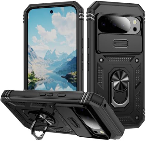 Lunivop Kompatibel med Google Pixel 10 Pro XL-fodral 360° metallroterande ringhållare, magnetiskt stativ【kameraskydd】 Militär – klassad slitstark för Pixel 10 Pro XL telefonfodral 2025 svart