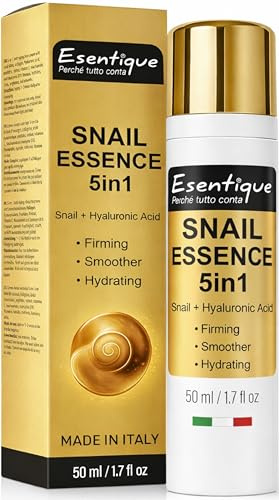 Crème Visage Anti-Rides Bave d'Escargot 50ml – Acide Hyaluronique, Collagène, Céramides, Peptides – Anti-Âge Repulpant – Peau Sèche Mixte – Made in Italy – Esentique Snail Essence 5in1