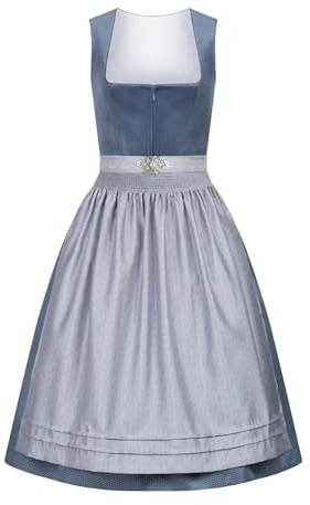 Dirndl Damen Midi- Trachtenkleid Damen Blau Grün-Dirndlkleid Inkl. Dirndlschürzen 2 Teilig Elegant Bayerisches Outfit Mode Tracht Kleid Trachtenmode Trachtenkleider für Oktoberfest & Karneval