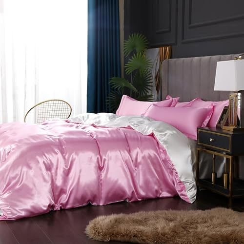 JIANINGHOME Housse de Couette en Satin,220x240cm,Parure de Lit Satin Doux Soyeux Soie Linge de Lit avec Fermeture Éclair