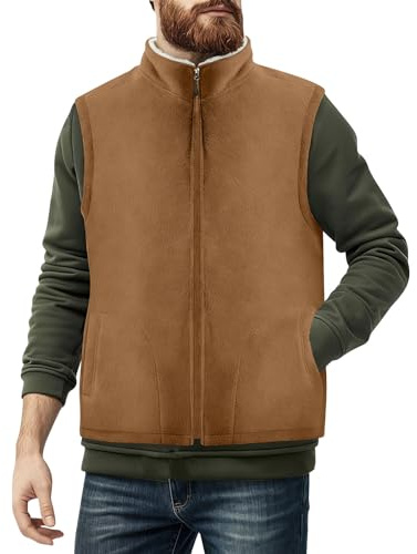 Generisch Fleeceweste Herren Fleece Weste Winter Teddyweste ärmellose Teddy Weste Outdoor Winterweste Warme Westen Stehkragen Herrenweste Gefüttert Dicke Freizeitweste Einfarbig Westen mit Tasche