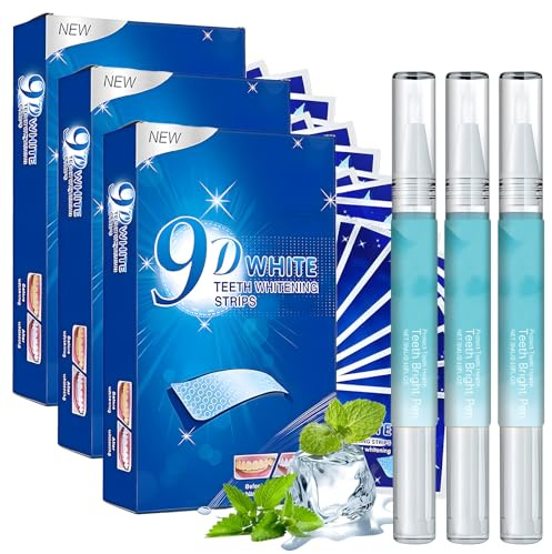 21 Stück Teeth Whitening Strips mit 3 Teeth Whitening Pen, Zahnaufhellung, Zähne Aufhellen, Schonendes Bleaching für zu Hause, Effektiv Entfernen Zähne Flecken, Zahn Bleaching Set