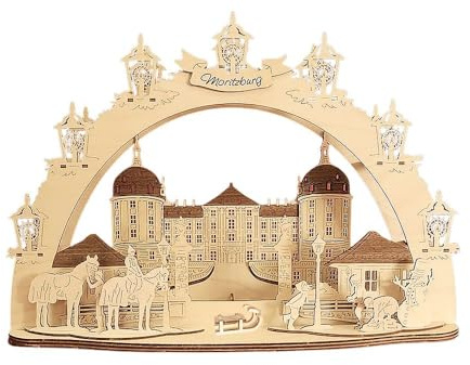 3D LED Schwibbogen Dresden Schloss Moritzburg - Holzkunst aus Sachsen - mit Netzkabel | Lichterbogen Weihnachten