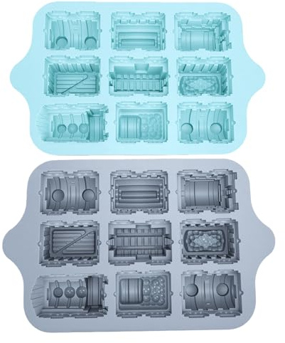 Naroote Moule à Gâteau Train 9 Cavités, Moule en Silicone Forme Train Antiadhésif Démoulage Facile, Cuisson pour Gâteaux Chocolats Muffins, Décoration Dessert Anniversaire Enfant