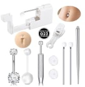 WillTen 10 st G23 titanpiercingset, professionellt 13G/14G piercingpistolset med titannavelplugg septumring bröstvårtor tungpiercing samt läppstift och bollgravverktyg