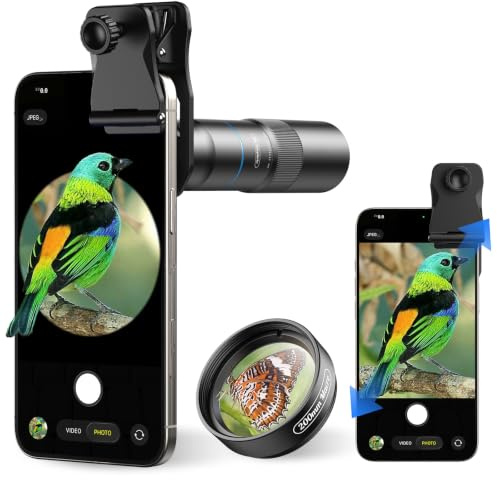 APEXEL Téléobjectif Amélioré 10x,Objectif Macro 200 mm avec Clip Universel