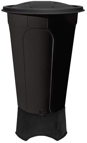 210L Black WaterButt, 210 Litre Water Butt Kit with Water Butt Stand, Tap and Black Lid for Home, Conservatory, Garden, Garage, Office or Shed