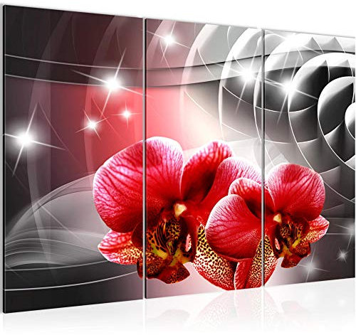 Runa Art Orchidea Fiori Quadri Soggiorno Grande Rosso Astratto 120 x 80 cm 3 Pezzi Decorazione Murale 009231a