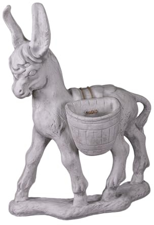 gartendekoparadies.de Esel mit Pflanzkörben als Blumenampel Pflanzgefäß aus Steinguss, H. 86 cm, 2 x 2 Liter, 56 kg, Grau, frostsicher für Außenbereich