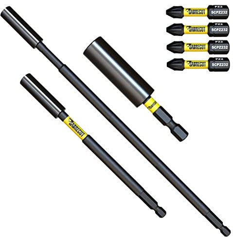 7 Piece SabreCut SCRK7 Magnetic 60mm 152mm and 305mm Professional Impact Bit Holders with 4 x 32mm PZ2 Screwdriver Impact Bits