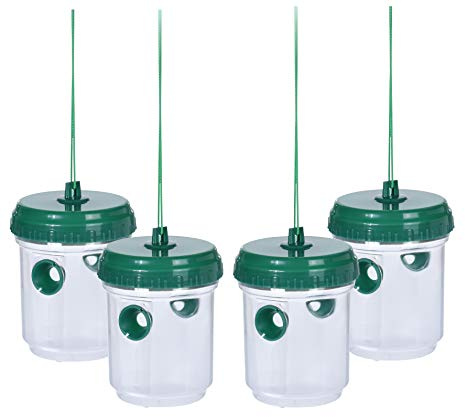 Wespenfalle Wespenfänger 4er Set Insektenfalle Mückenfalle 13cm Hoch 8,5cm Durchmesser Wespenschutz Wespen Falle Insekten Schutz Transparent zum Aufhängen Garten Terrasse Balkon