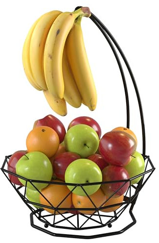 CuttleLab Fruit Basket with Banana Hanger, Fruit Bowl with Banana Holder, Fruit Bowl for Kitchen Counter used as Bread Basket, Vegetable Basket, Fruit Stand or Egg Holder with Bananatree