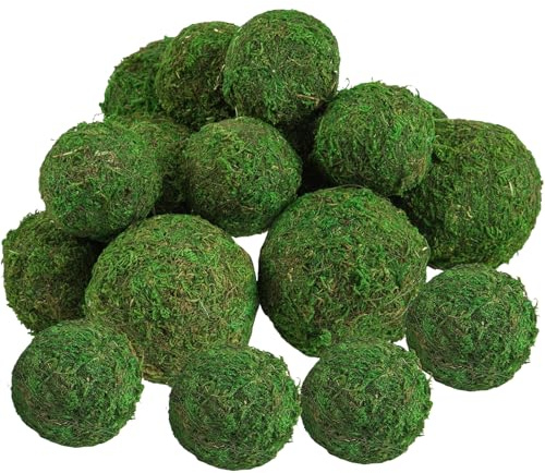 Biubee 18 Pack Decorative Faux Dried Moss Balls- 6pcs 3.1 Artificial Green Plant Mossy Globes+ 12pcs 2.2 Handmade Sphere Moss Gift for Home Dough Bowl Vase Chinoiserie Decors Party Wedding Display